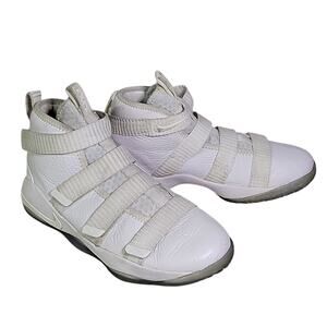 Nike Lebron Soldier 11 Triple White Athletic Sneakers Kids Size 3Y